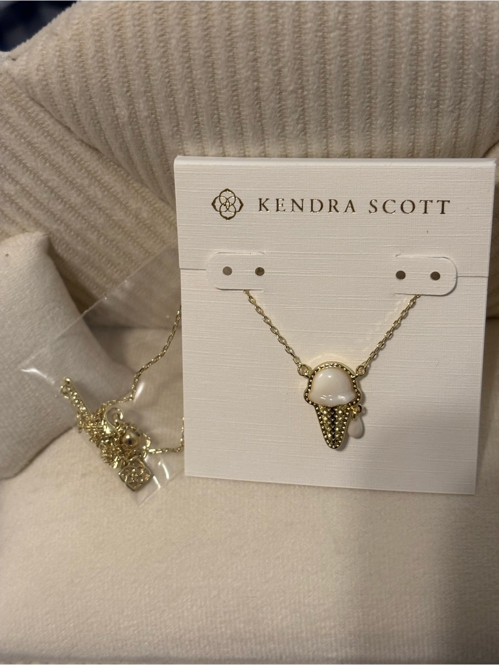Kendra Scott Gold Necklace with White Ice Cream Cone 🍦 Pendant